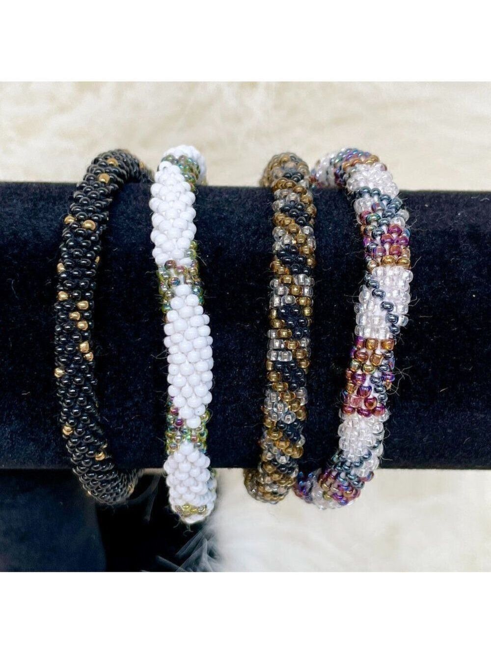 HAND CRAFTED in Nepal Beaded Bracelets (set of 4) BRONZ2